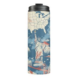 Vintag American Sehenswürdigkeit Pattern - Liberty Thermosbecher