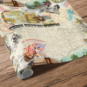 Vintag Americana Collage Geschenkpapier