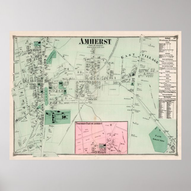 Vintag Amherst MA Map (1873) Poster (Vorne)