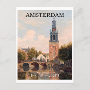 Vintag Amsterdam Holland Canal Dutch Travel Postkarte