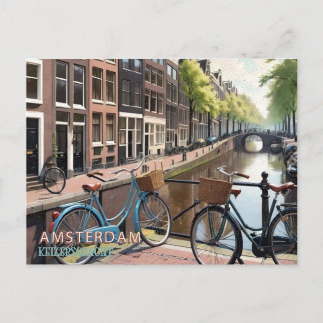 Vintag Amsterdam Keizersgracht Bicycle Postkarte (Vorderseite)