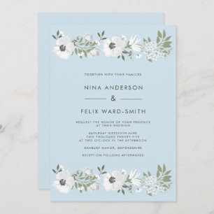 Vintag Anemone Blue Wedding Einladung