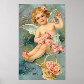 Vintag Angel Fine Floral Greeting Poster