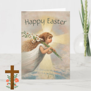 Vintag Angel Girl + Lilies Frohes Ostern Christlic Karte