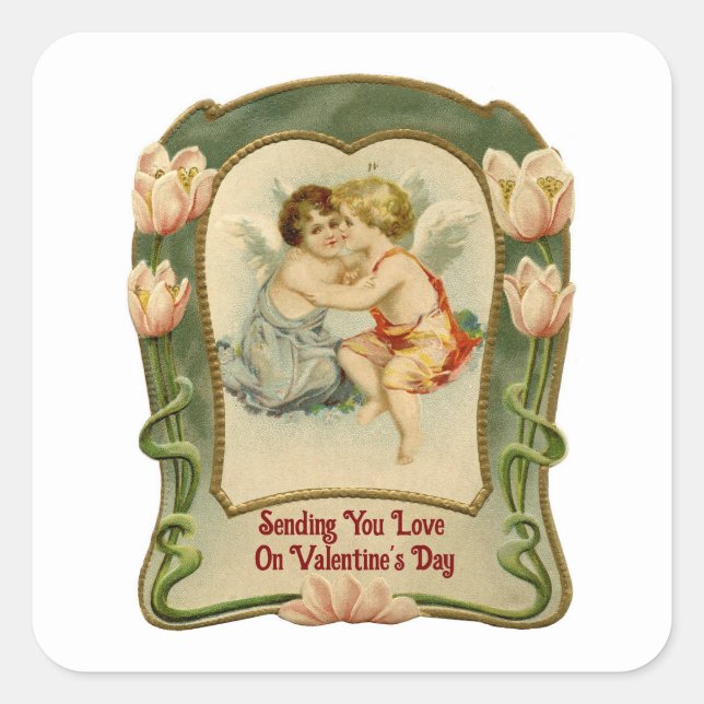 Vintag Angels Valentinstag Aufkleber (Vorderseite)