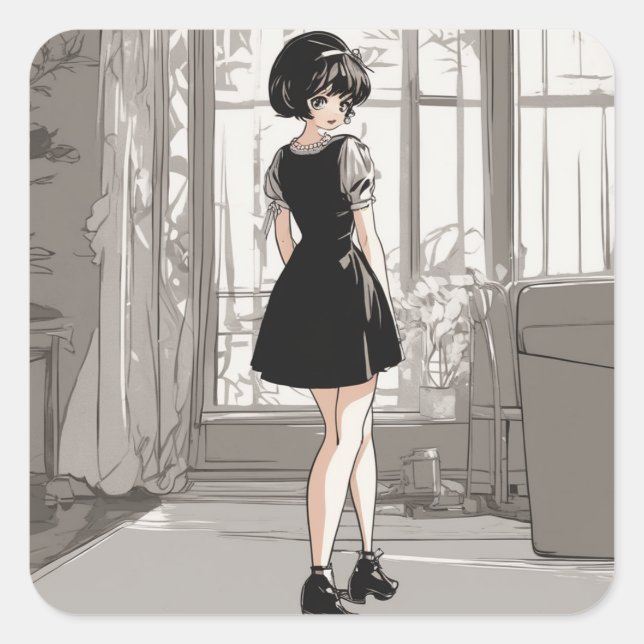 Vintag Anime LBD Sticker Anime Elegance Unleashed (Vorderseite)