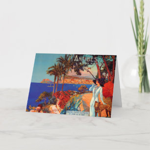 Vintag Antibes Cote D'Azur Woman & Dog Karte