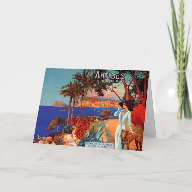 Vintag Antibes Cote D'Azur Woman & Dog Karte (Vorderseite)