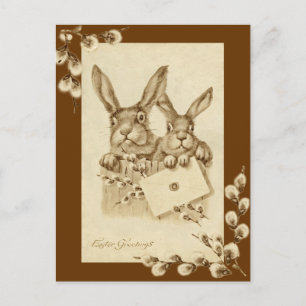 Vintag/antik Ostern - Rabbit Sepia Postkarte