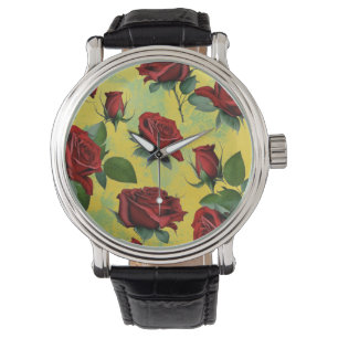 Vintag antike Elegante Viktorianische Rote Rosen Armbanduhr