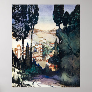 Vintag antike Landschaft Wasserfarben Fiesole Ital Poster