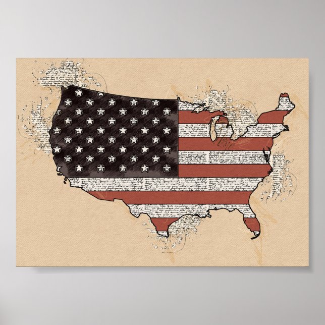 Vintag antike USA Souvenir Flag Karte Poster (Vorne)
