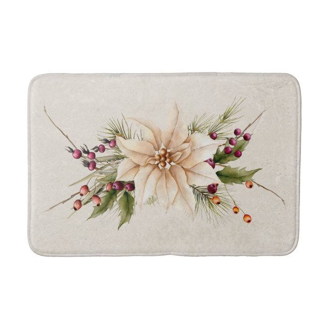 Vintag antike weiße Weihnachtsfeier Poinsettia Badematte (Vorderseite)