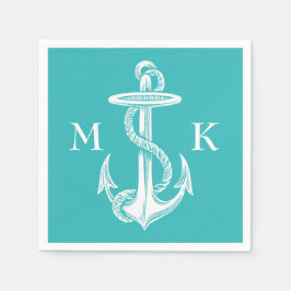 Vintag antiker weißer Anker Türkis Hintergrund Serviette