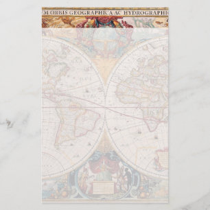 Vintag antikes, altes Weltkartendesign verblasst d Briefpapier