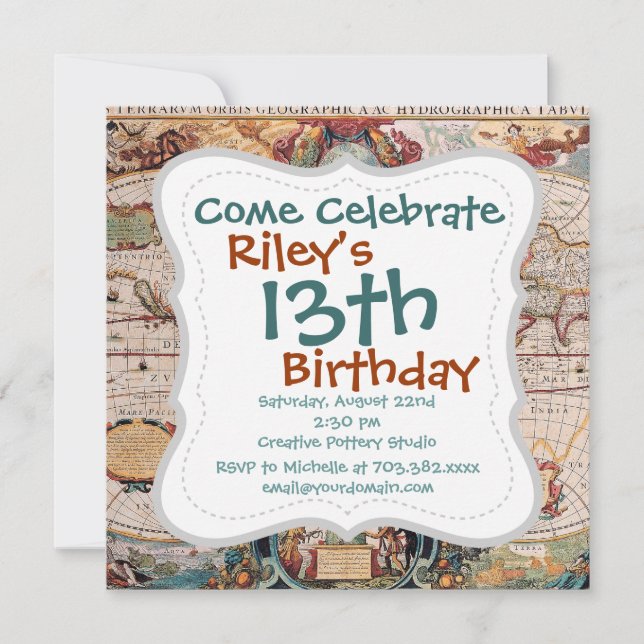 Vintag antikes, altes Weltkartendesign verblasst d Einladung (Vorderseite)