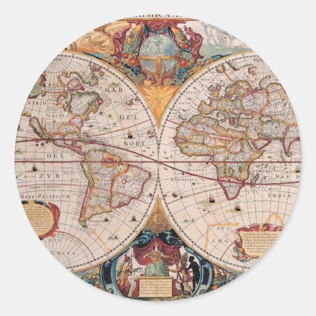 Vintag antikes, altes Weltkartendesign verblasst Runder Aufkleber