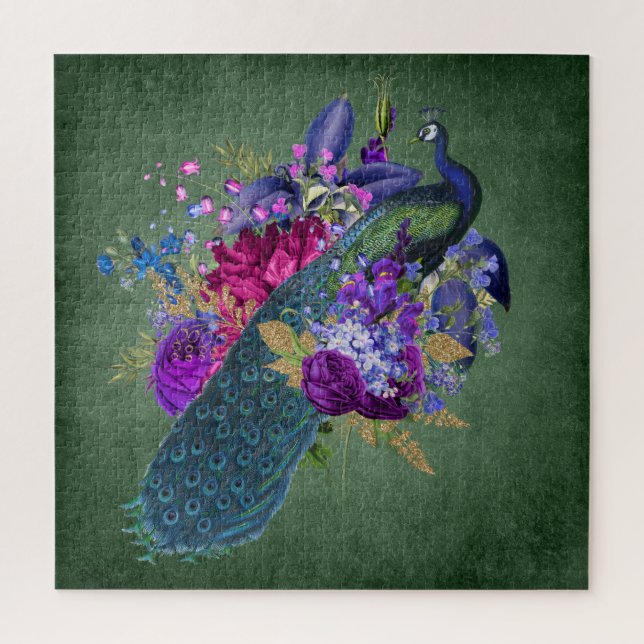 Vintag antikes Blau und Aquamarines Pfauengrün Puzzle (Vertikal)