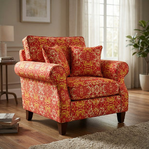 Vintag antikes rotes und gelbes Dekormuster Stoff