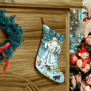 Vintag Aqua Blue Santa Claus Weihnachten Strumpf Großer Weihnachtsstrumpf