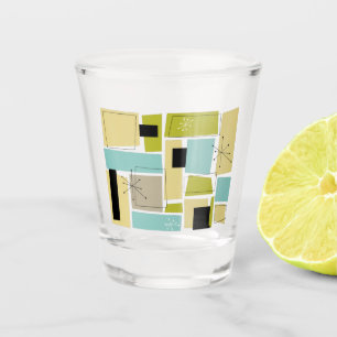 Vintag Aqua Blue Yellow Rectangle Mitte Jahrhunder Schnapsglas