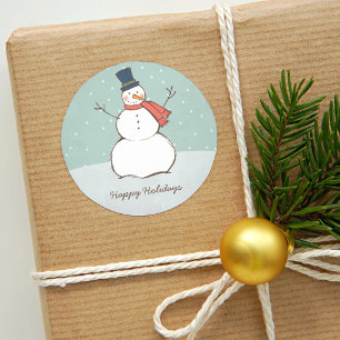Vintag Aqua Winter Snowman Happy Holidays Runder Aufkleber