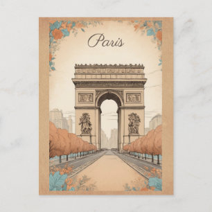 Vintag Arc De Triomphe Paris Frankreich Florenz Postkarte