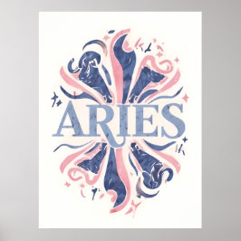 Vintag Aries Zodiac Sign Whimsical Illustration Poster