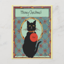 Vintag Art Black Cat "Meowy Christmas" Feiertagspostkarte
