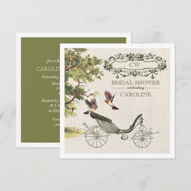 Vintag Art Burlap Texture Brautparty  Einladung (Vorne/Hinten)