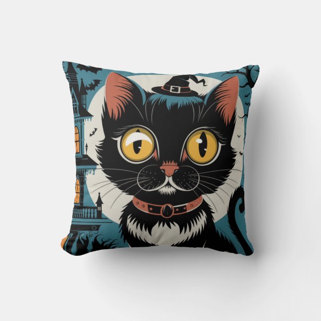 Vintag Art Deco Black Cat 3os Kissen (Vorderseite)