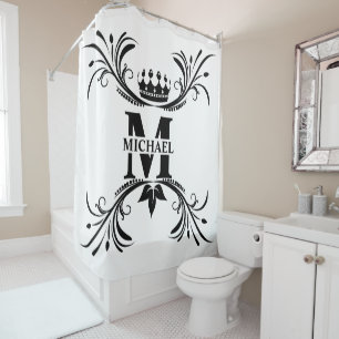 Vintag Art Deco Black Name Monogram Duschvorhang