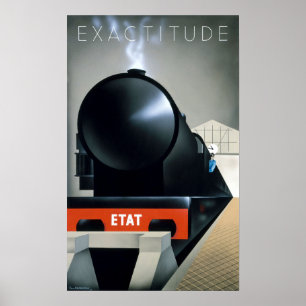 Vintag Art Deco Black Steam Locomotive Poster
