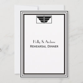 Vintag Art Deco Blk WhFrame #2 V Probe Din Einladung