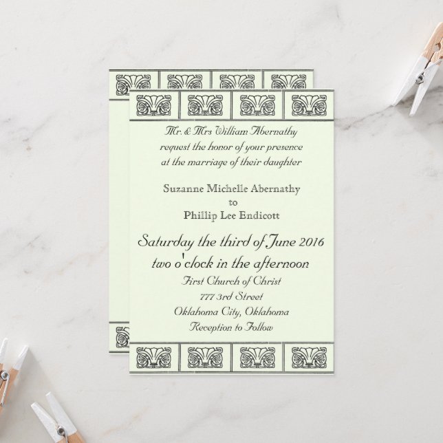 Vintag Art Deco Blume Hochzeit Einladung (Vorderseite/Rückseite Beispiel)