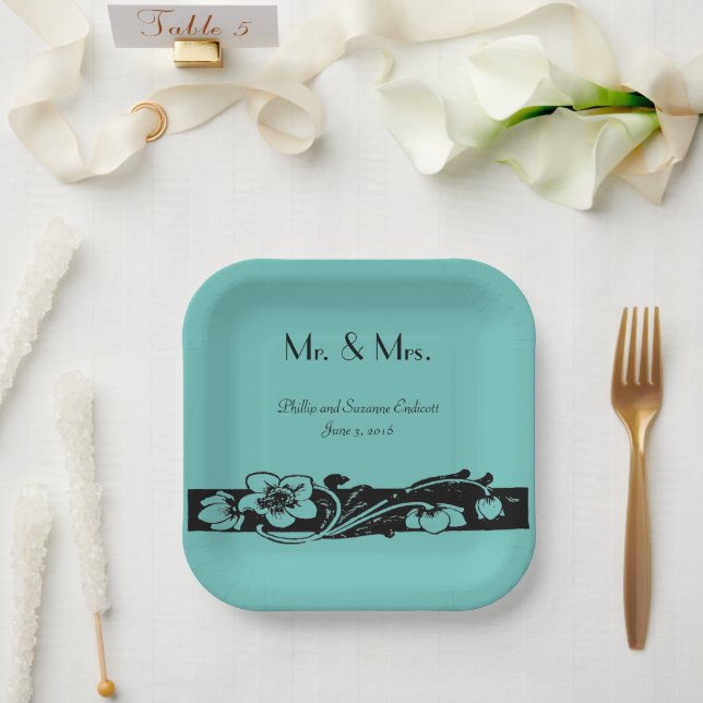 Vintag Art Deco Blumenstrauß Hochzeit Pappteller (Hochzeit)