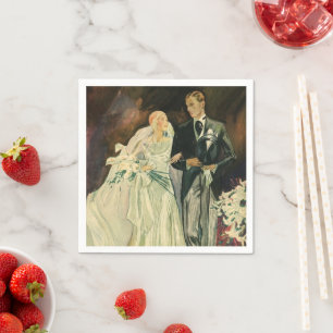 Vintag Art Deco Bride und Groom Newlyweds Hochzeit Serviette