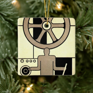 Vintag Art Deco Business Wheel und Machine Worker Keramikornament