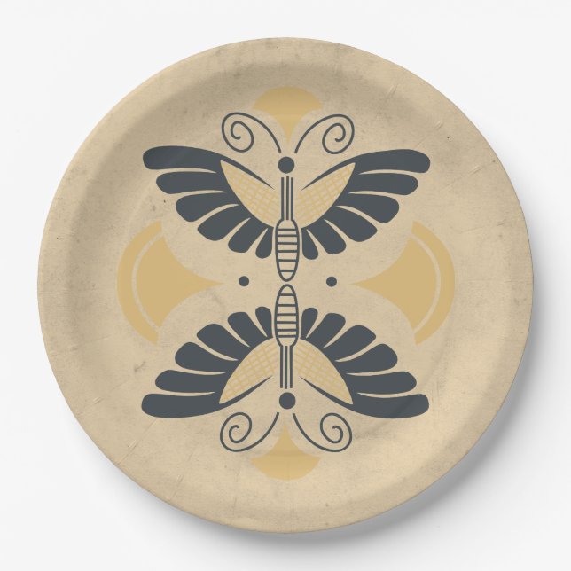 Vintag Art Deco Butterfly Motif Pappteller (Vorderseite)