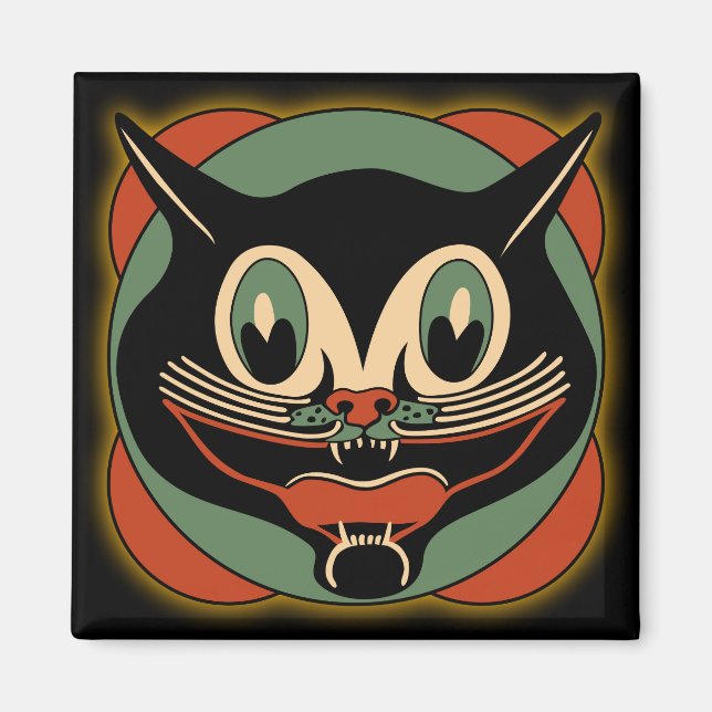 Vintag Art Deco Cat Halloween Magnet (Vorne)