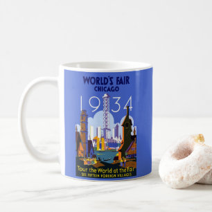 Vintag Art Deco Chicago 1934 World's Fair Poster Kaffeetasse
