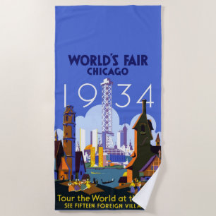 Vintag Art Deco Chicago 1934 World's Fair Poster Strandtuch