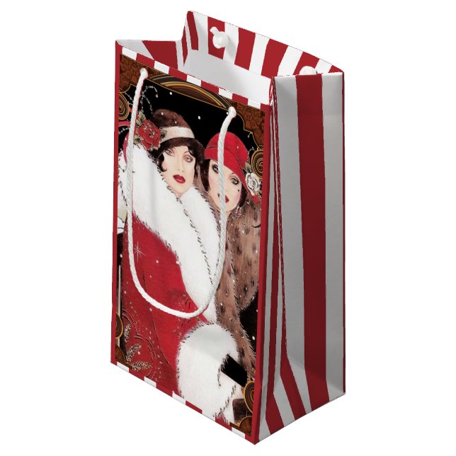 Vintag Art Deco Damen Damen Weihnachten Kleine Geschenktüte (Vorderseite Schrägansicht)
