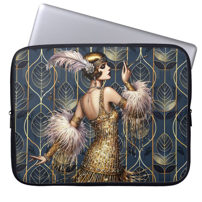 Vintag Art Deco Flapper Laptopschutzhülle (Vorderseite)