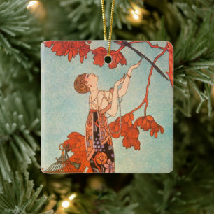 Vintag Art Deco, Flighty Bird von George Barbier Keramikornament