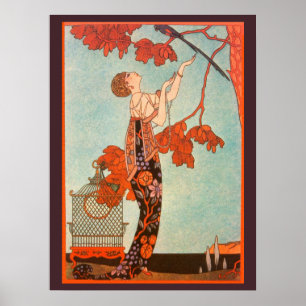 Vintag Art Deco, Flighty Bird von George Barbier Poster