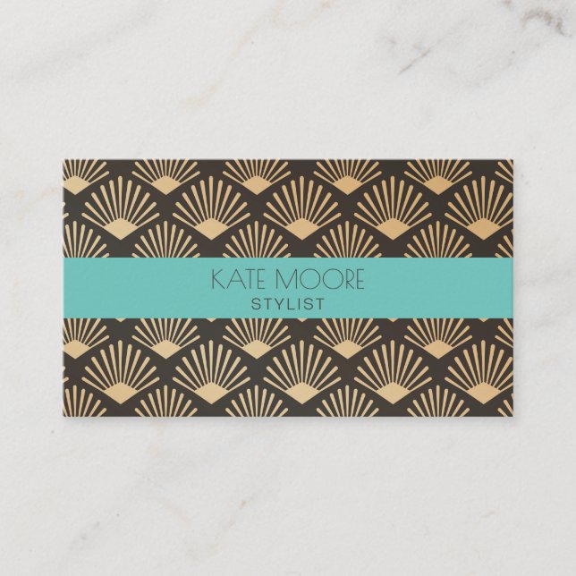 Vintag Art Deco Gatsby Fan Geometrisches Muster Visitenkarte (Vorderseite)