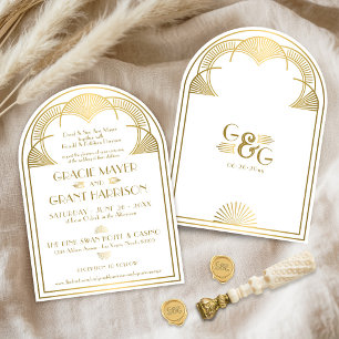 Vintag Art Deco Gold Einzigartige Mongram Arch Wed Einladung