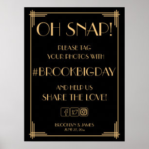 Vintag Art Deco Gold Gatsby Hashtag Zeichen 18x24 Poster