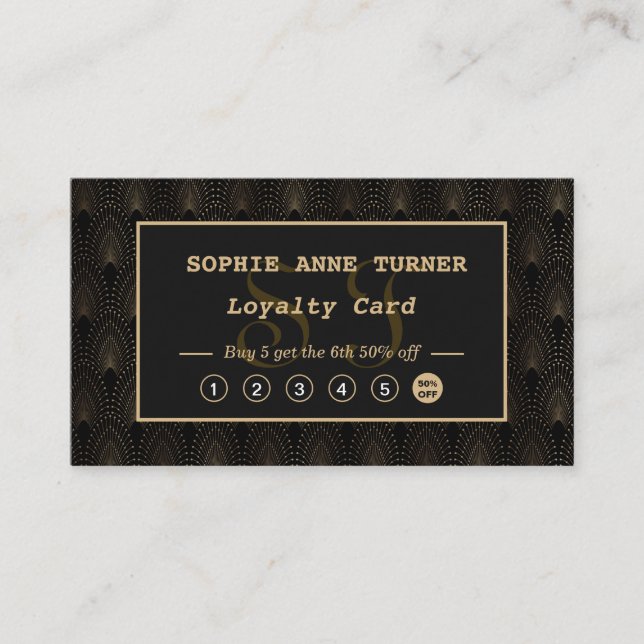 Vintag Art Deco Gold Monogram Makeup Artist Treuekarte (Vorderseite)